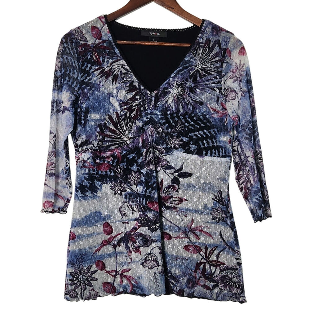 Y2K Floral Mesh Lined‎ Top Large 90s Grunge Sheer Womens WhimsyGoth Fairy